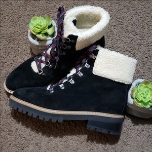 Suede & Shearling Hiker Boots